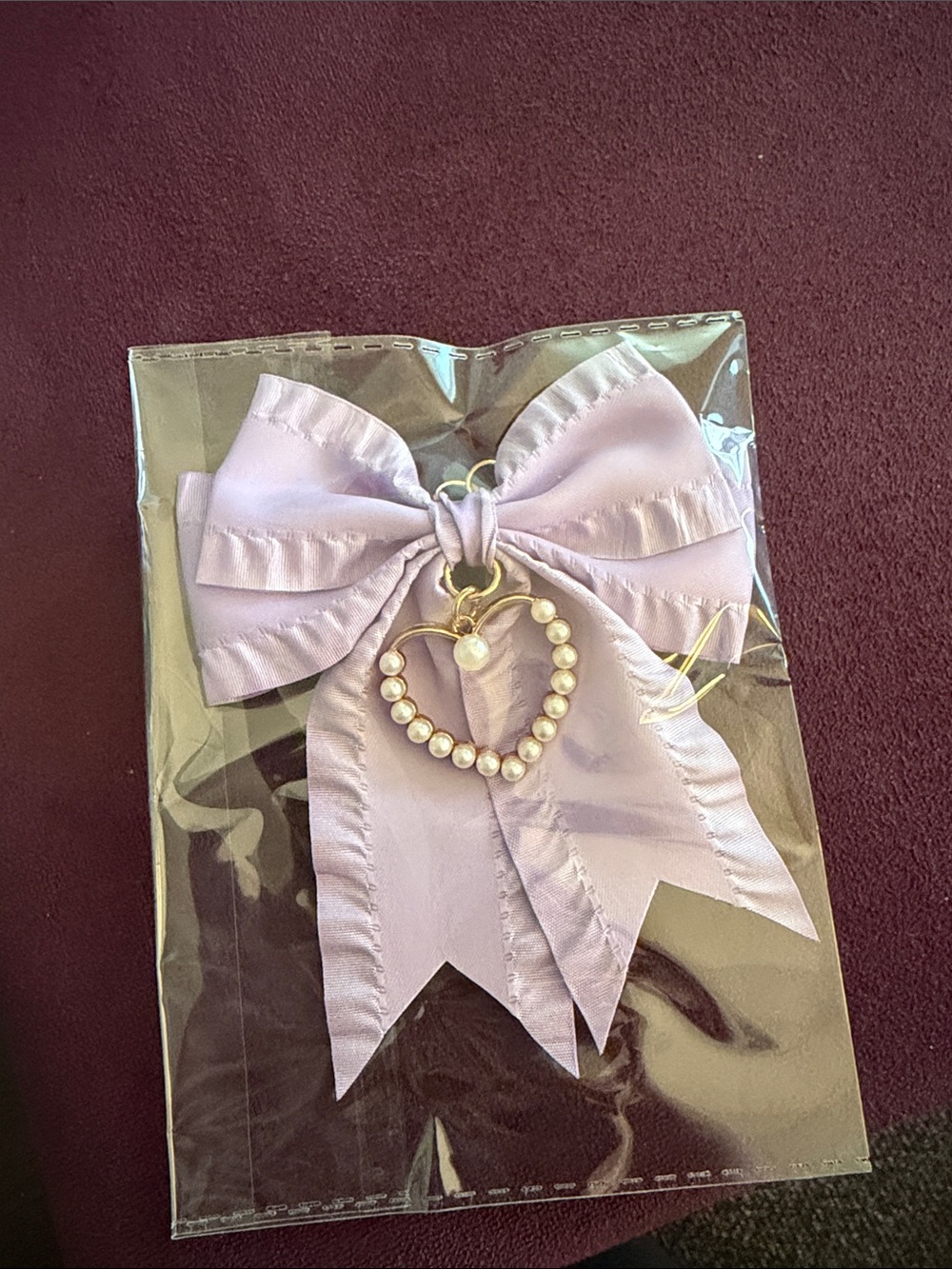 Bow & Pearl Heart Keychain Charm - Lavender, Pink, Blue, Teal - Picture 5 of 5